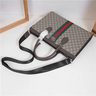 Gucci Gray Green Structured GG Monogram Canvas Web Stripe Center Tote Bag 18