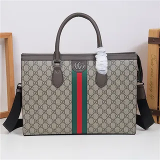 Gucci Gray Green Structured GG Monogram Canvas Web Stripe Center Tote Bag 19