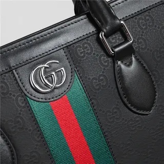 Gucci Gray Green Structured GG Monogram Canvas Web Stripe Center Tote Bag 23