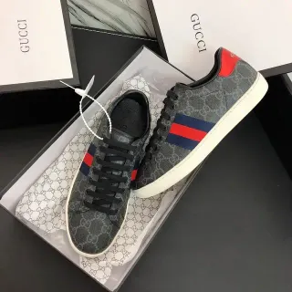 Gucci Gray Red GG Monogram Canvas Web Stripe Detail Lifestyle Sneakers