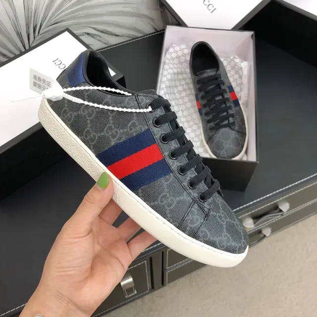 Gucci Gray Red GG Monogram Canvas Web Stripe Detail Lifestyle Sneakers 3