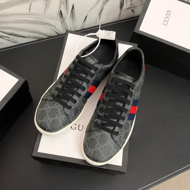 Gucci Gray Red GG Monogram Canvas Web Stripe Detail Lifestyle Sneakers 4