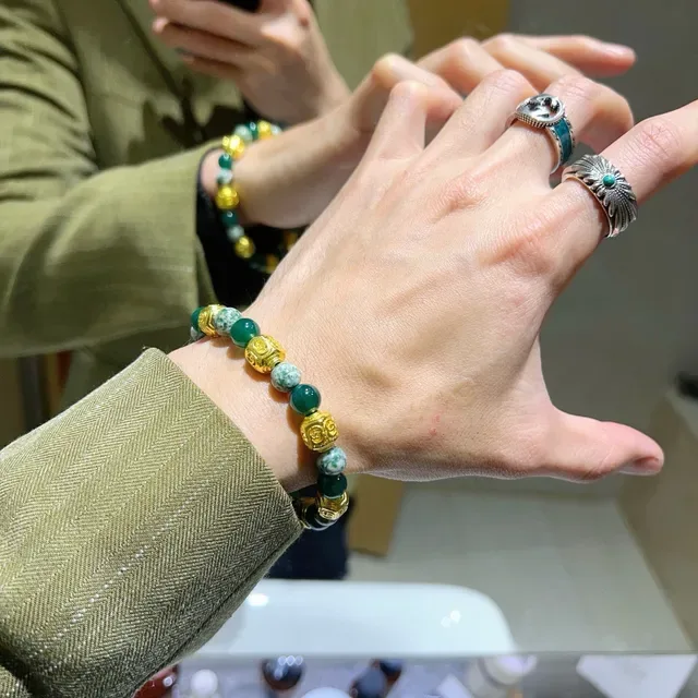 Gucci Green Gold Beaded Metal Accents Bracelet 3