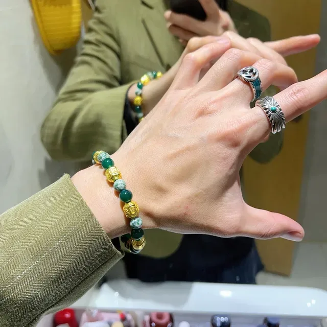 Gucci Green Gold Beaded Metal Accents Bracelet 5