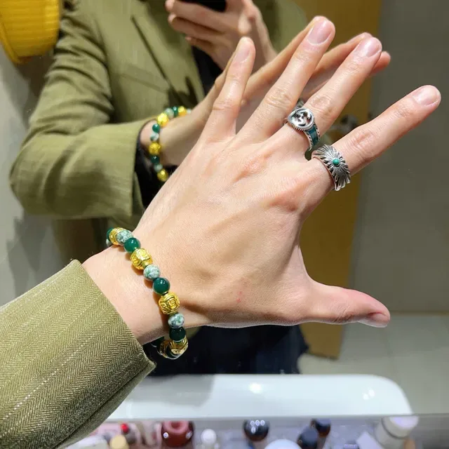 Gucci Green Gold Beaded Metal Accents Bracelet 8