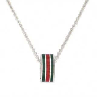 Gucci 绿红圆柱形吊坠搪瓷条纹细节项链