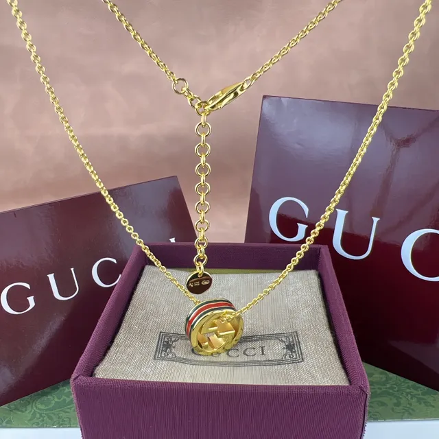 Gucci 绿红圆柱形吊坠搪瓷条纹细节项链 3