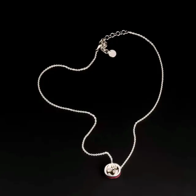 Gucci 绿红圆柱形吊坠搪瓷条纹细节项链 8