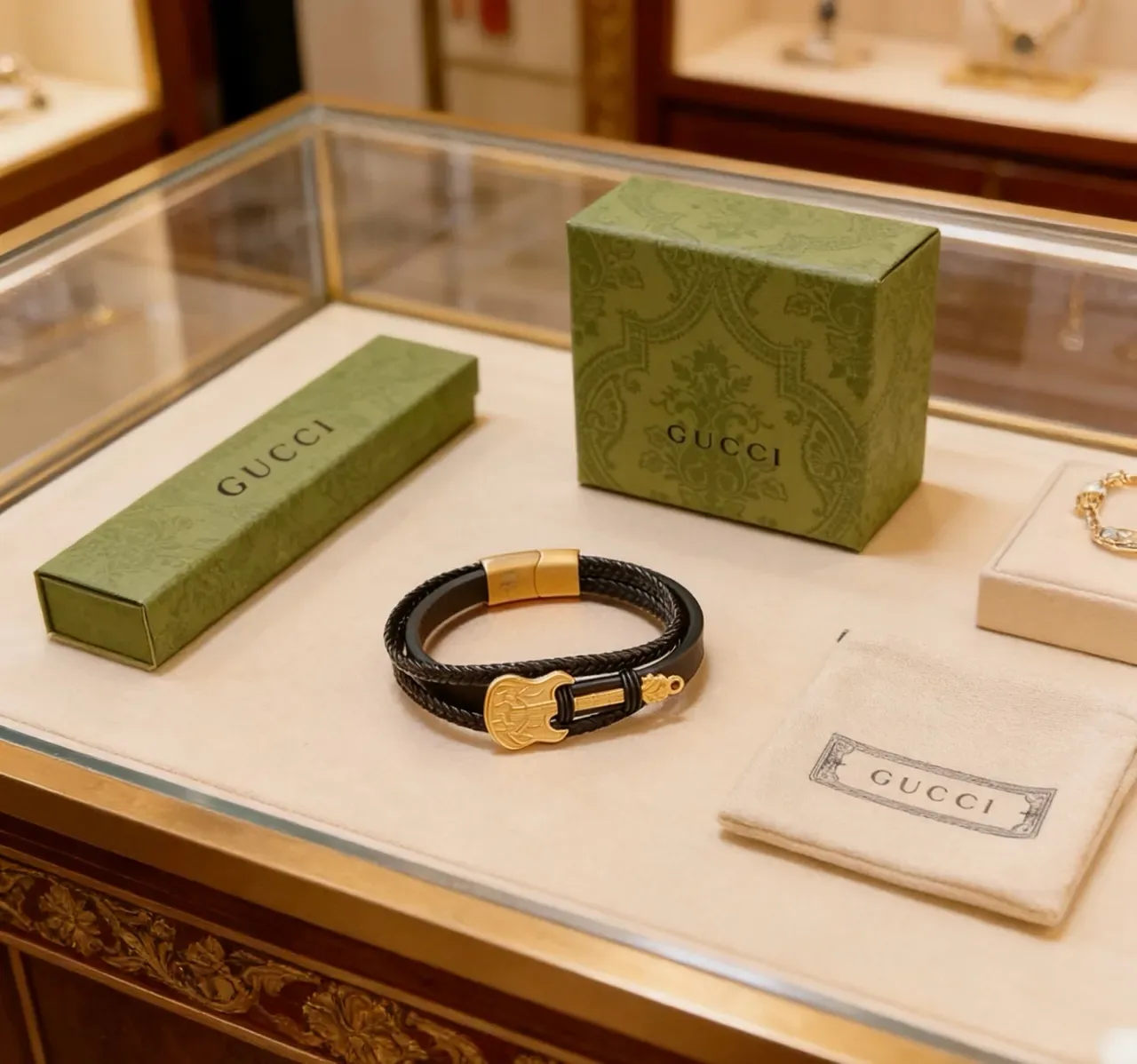 Gucci Guitar Motif Braided Leather Bracelet 2