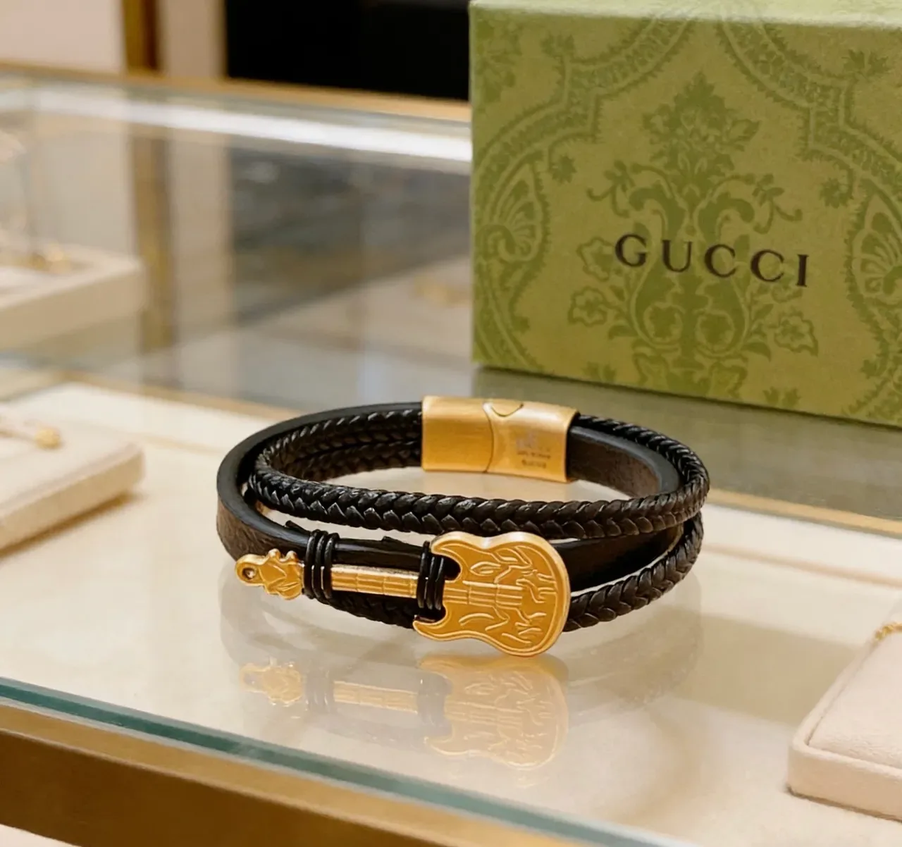 Gucci Guitar Motif Braided Leather Bracelet 5