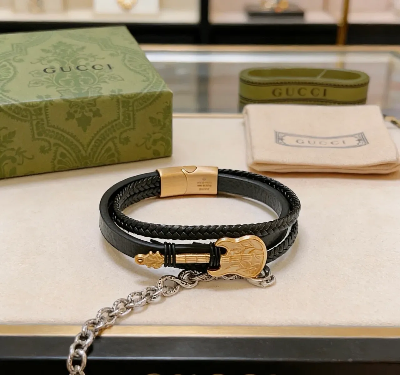 Gucci Guitar Motif Braided Leather Bracelet 6