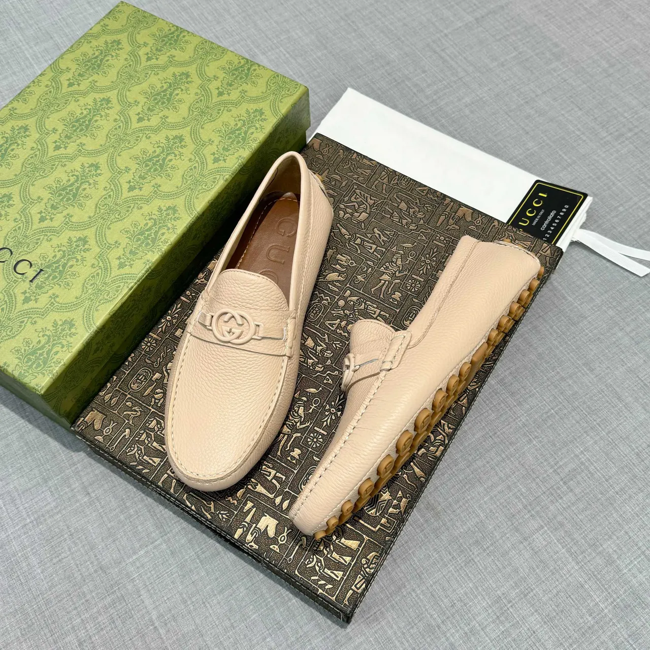 Gucci Horsebit 1955 Beige Brown Pebbled Leather Buckle Loafer 2