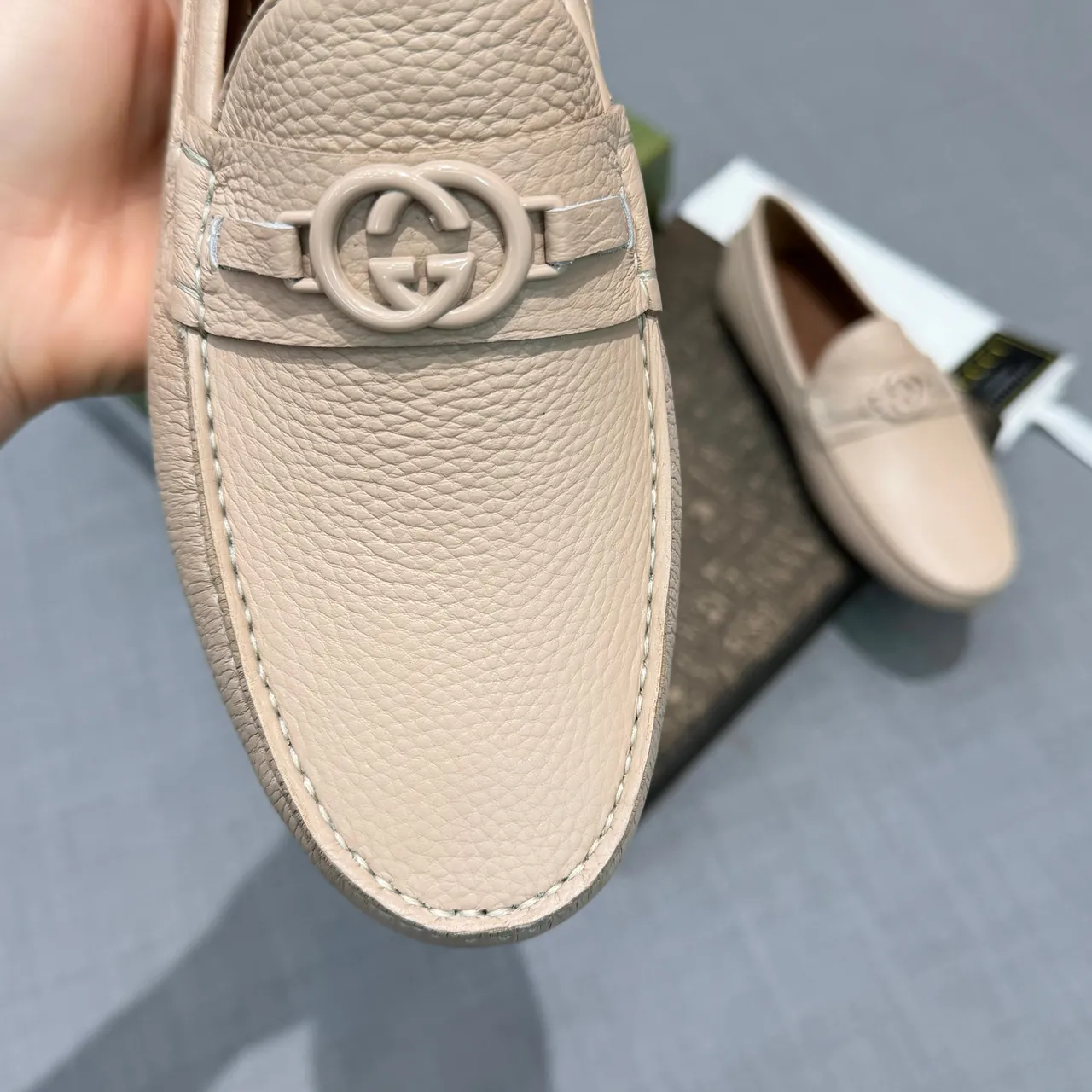 Gucci Horsebit 1955 Beige Brown Pebbled Leather Buckle Loafer 3