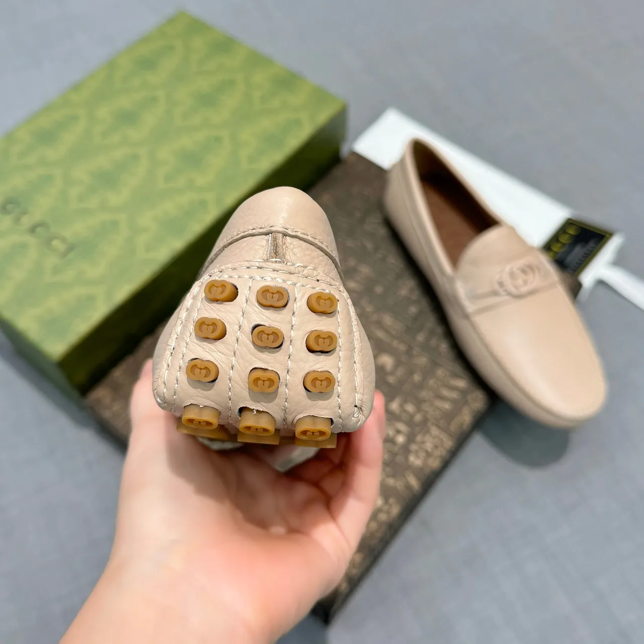 Gucci Horsebit 1955 Beige Brown Pebbled Leather Buckle Loafer 4