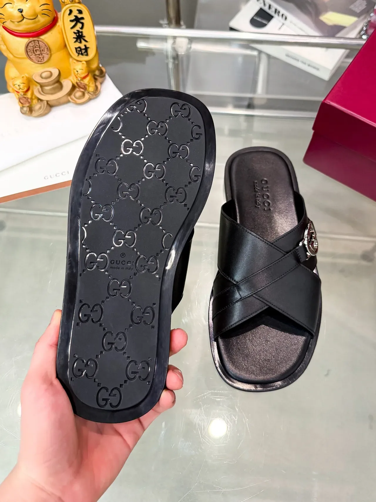 Sandales Gucci Horsebit 1955 Noir Multicolore Sangle Croisée Boucle G Interlocking en Métal 3
