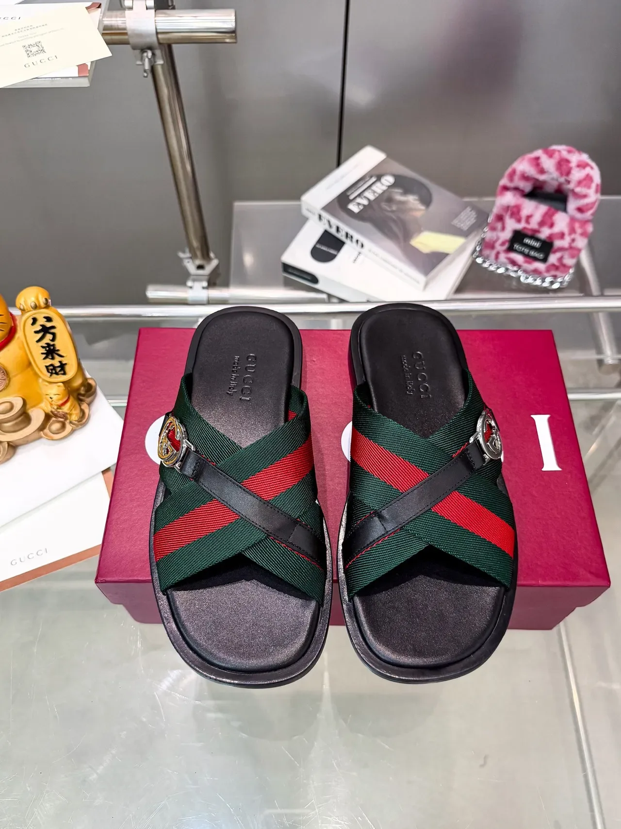 Sandales Gucci Horsebit 1955 Noir Multicolore Sangle Croisée Boucle G Interlocking en Métal 16