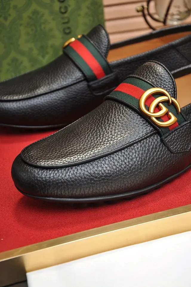 Gucci Horsebit 1955 Black Pebbled Leather Web Stripe Loafers 2