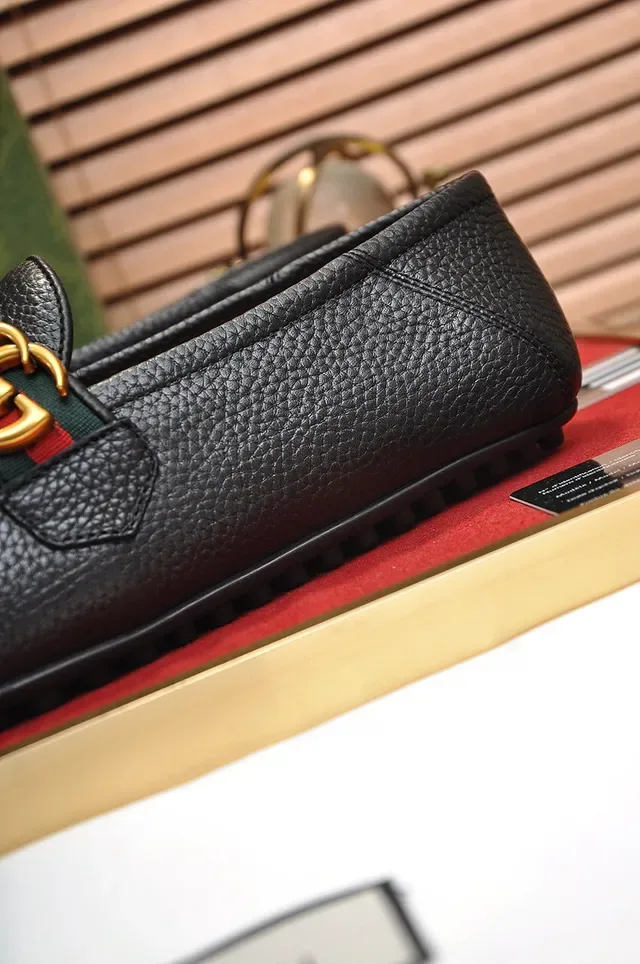 Gucci Horsebit 1955 Black Pebbled Leather Web Stripe Loafers 3