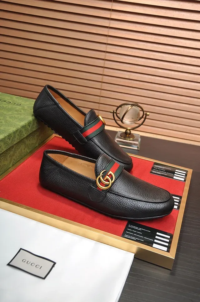 Gucci Horsebit 1955 Black Pebbled Leather Web Stripe Loafers 5