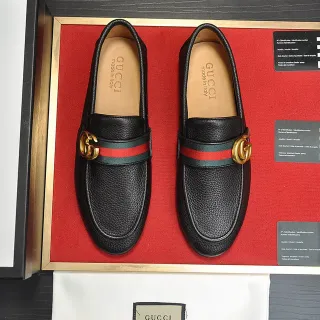 Gucci Horsebit 1955 黑色压纹皮革网纹条纹乐福鞋