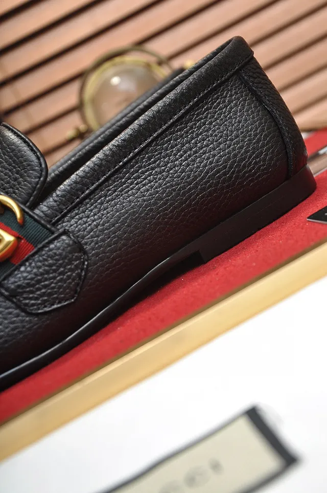 Gucci Horsebit 1955 Black Pebbled Leather Web Stripe Loafers 2