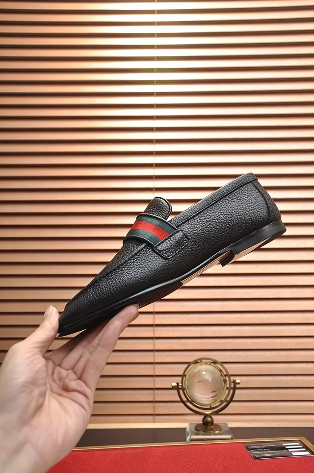 Gucci Horsebit 1955 Black Pebbled Leather Web Stripe Loafers 6