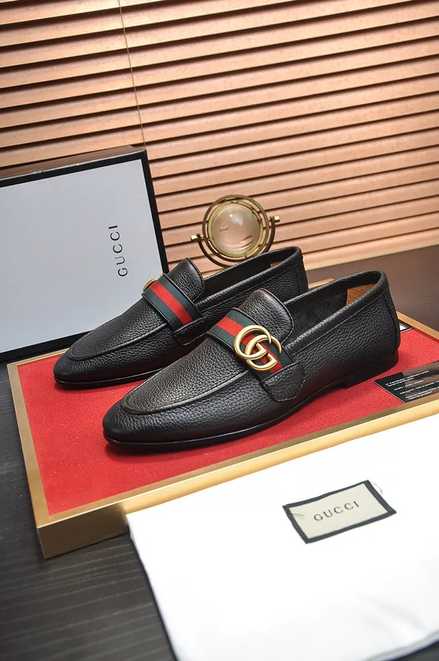 Gucci Horsebit 1955 Black Pebbled Leather Web Stripe Loafers 8
