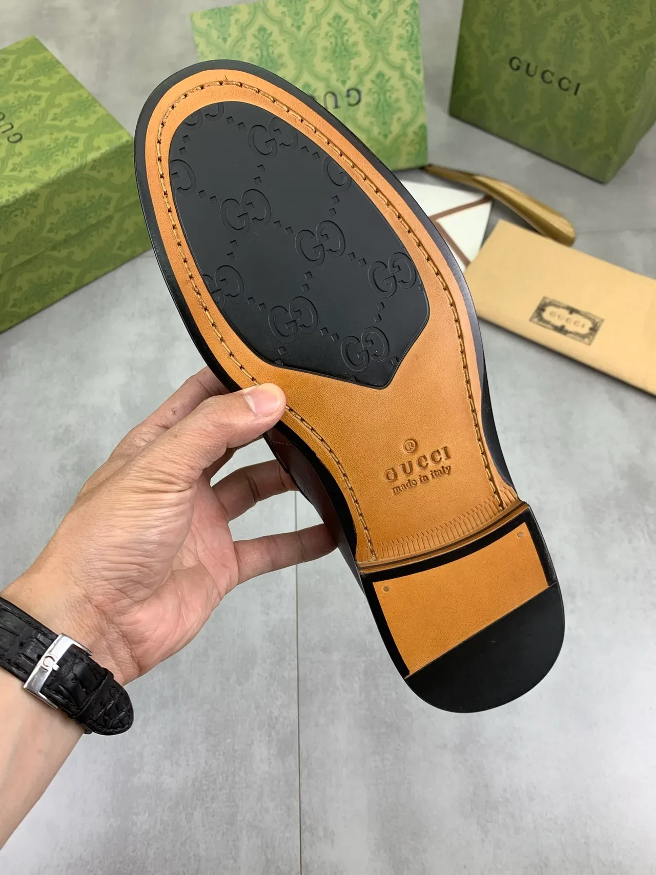Gucci Horsebit 1955 Brown Gold Polished Leather Buckle Loafer 4