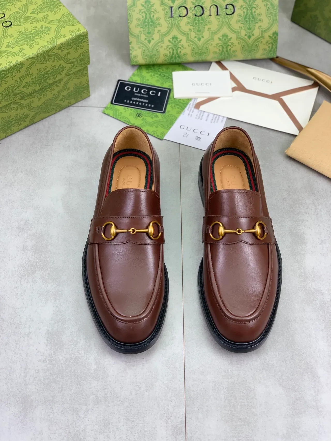 Gucci Horsebit 1955 Brown Gold Polished Leather Buckle Loafer 5