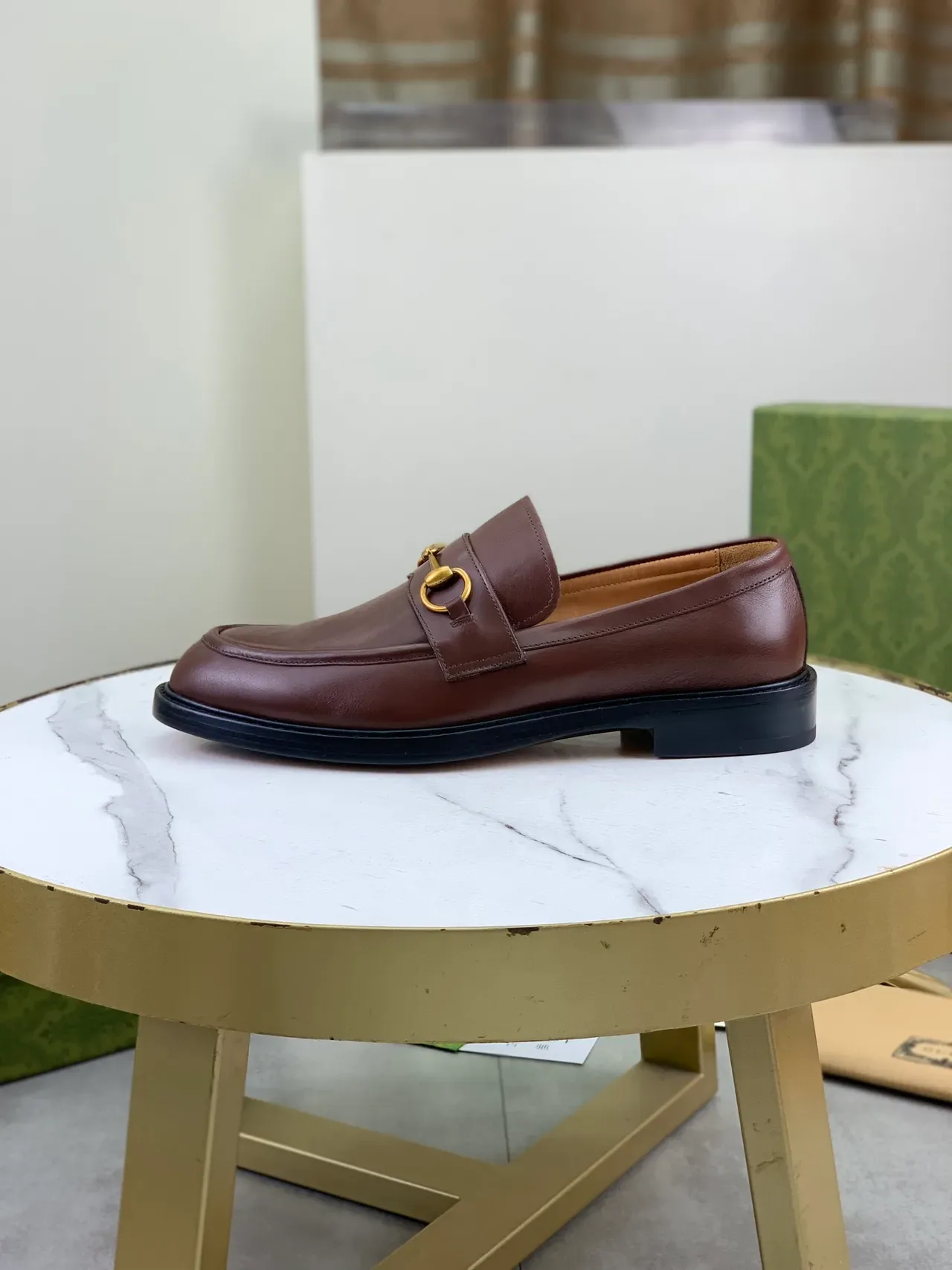Gucci Horsebit 1955 Brown Gold Polished Leather Buckle Loafer 6