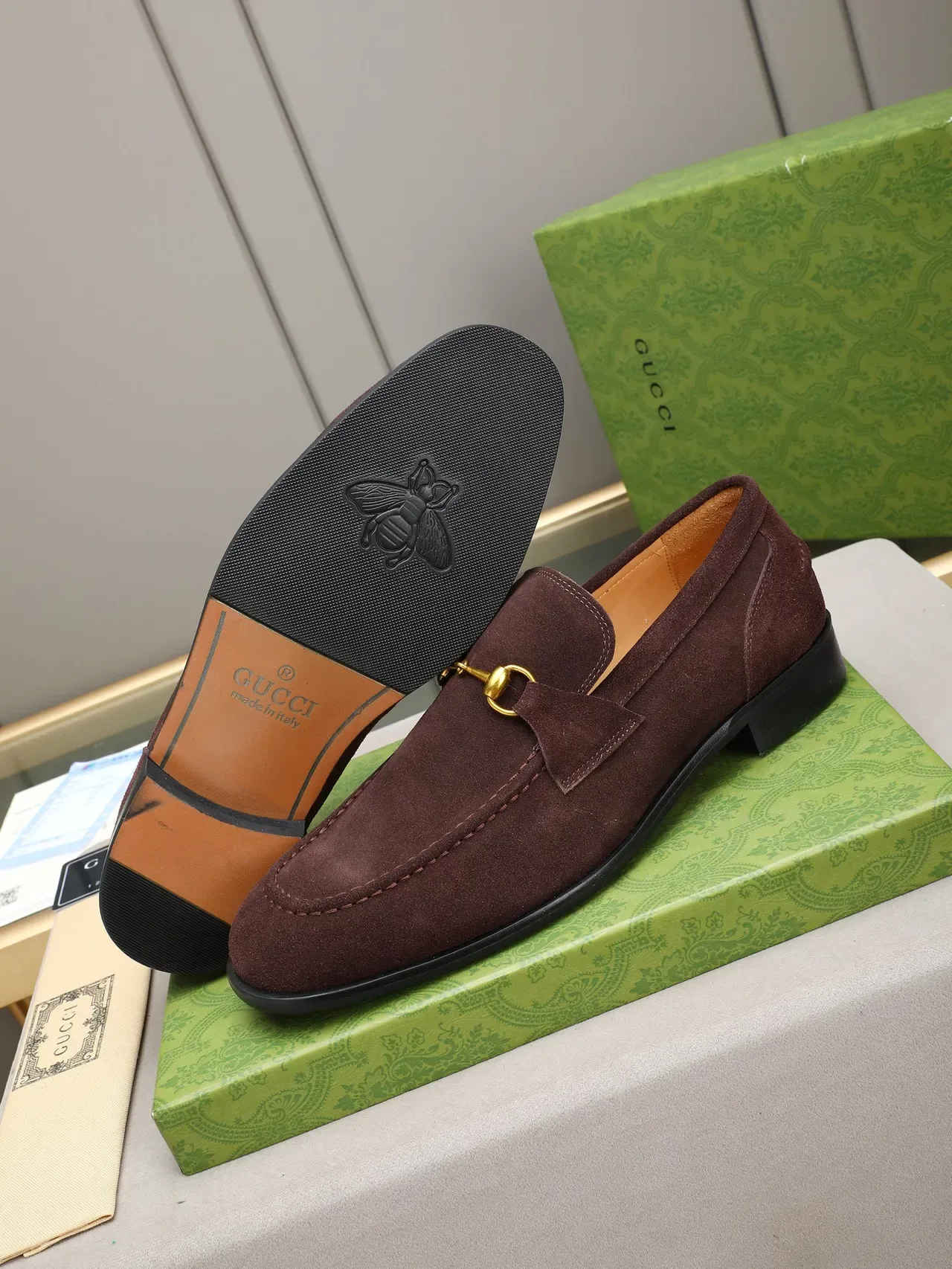 Gucci Horsebit 1955 Burgundy Suede Loafers 4
