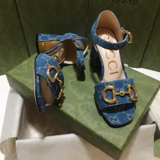 Gucci Horsebit 1955 Denim Monogram Blue Gladiator Sandals