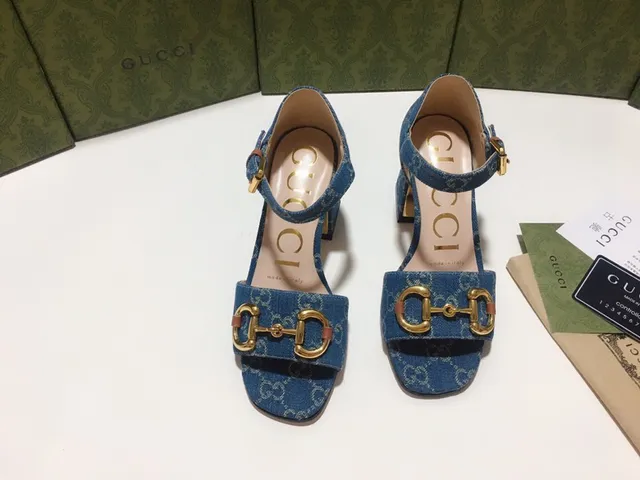 Gucci Horsebit 1955 Denim Monogram Blue Gladiator Sandals 9