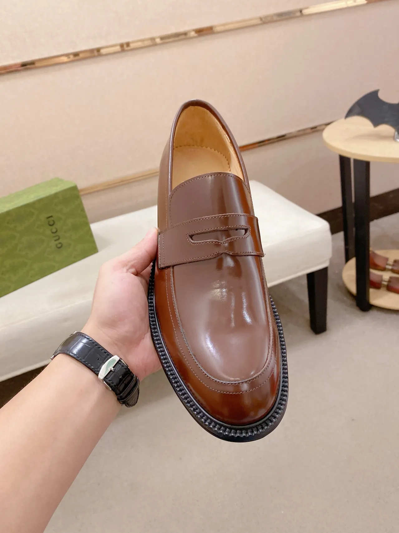 Gucci Horsebit 1955 Loafer Brown Leather Web-Trimmed Penny Loafer 5