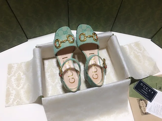 Gucci Horsebit 1955 Mint Green Jacquard Horsebit Gladiator Sandals 9