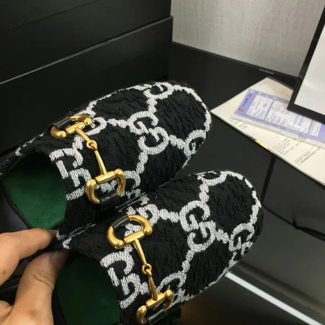 Gucci Horsebit 1955 Monogram Knit Green Web Slipper 5