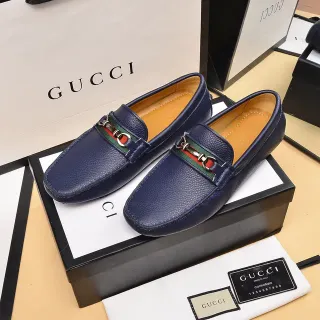 Gucci Horsebit 1955 Navy Blue Pebbled Leather Loafers