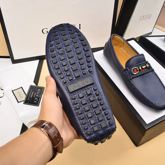 Gucci Horsebit 1955 Bleu marine Cuir grainé Mocassins 4