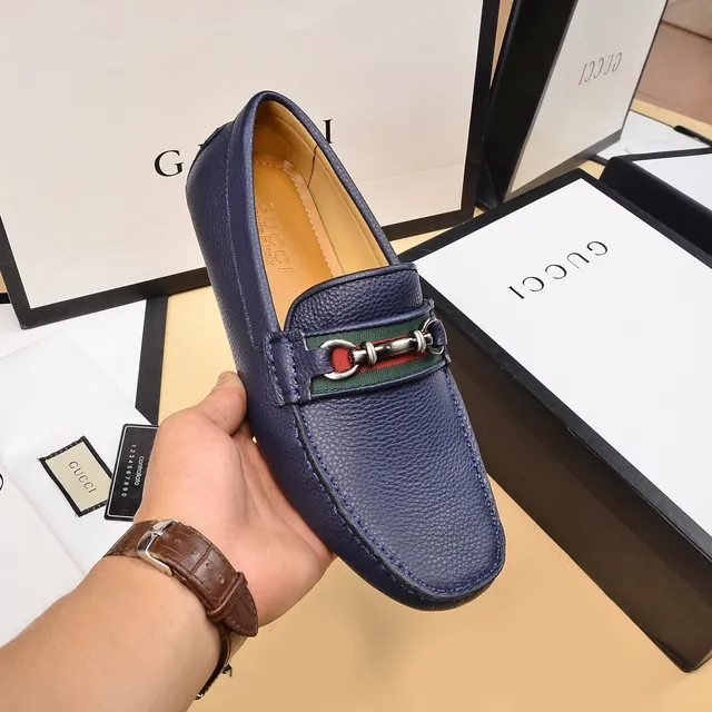 Gucci Horsebit 1955 Bleu marine Cuir grainé Mocassins 6
