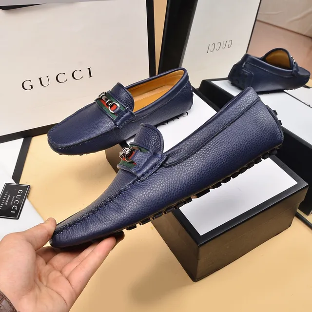 Gucci Horsebit 1955 Bleu marine Cuir grainé Mocassins 7