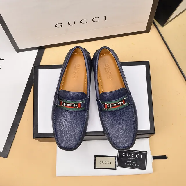 Gucci Horsebit 1955 Bleu marine Cuir grainé Mocassins 9