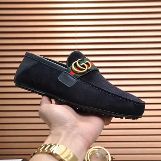 Gucci Horsebit 1955 海军麂皮网纹条纹乐福鞋
