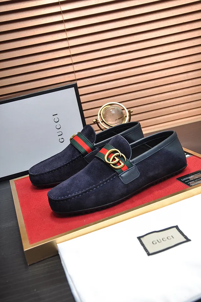 Gucci Horsebit 1955 Navy Suede Web Stripe Loafer 7
