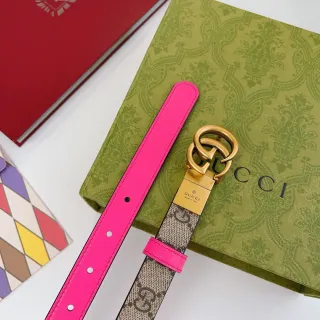 Gucci Horsebit 1955 Pink Beige Double G Buckle GG Supreme Canvas Leather Belt