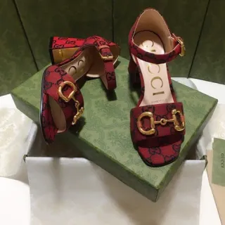 Gucci Horsebit 1955 Red and Navy GG Monogram Gladiator Sandals