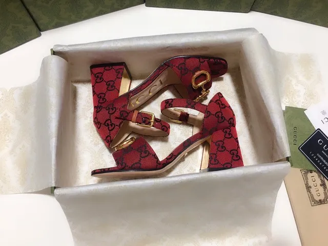 Gucci Horsebit 1955 Red and Navy GG Monogram Gladiator Sandals 2