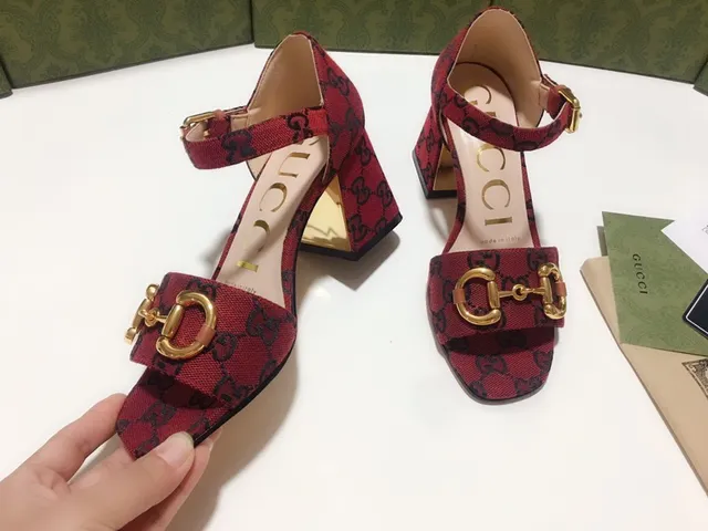 Gucci Horsebit 1955 Red and Navy GG Monogram Gladiator Sandals 6