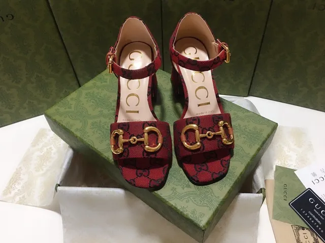 Gucci Horsebit 1955 Red and Navy GG Monogram Gladiator Sandals 8