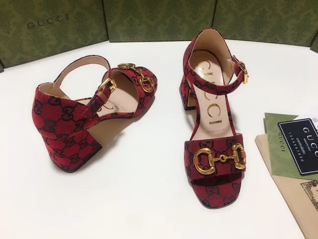 Gucci Horsebit 1955 Red and Navy GG Monogram Gladiator Sandals 9