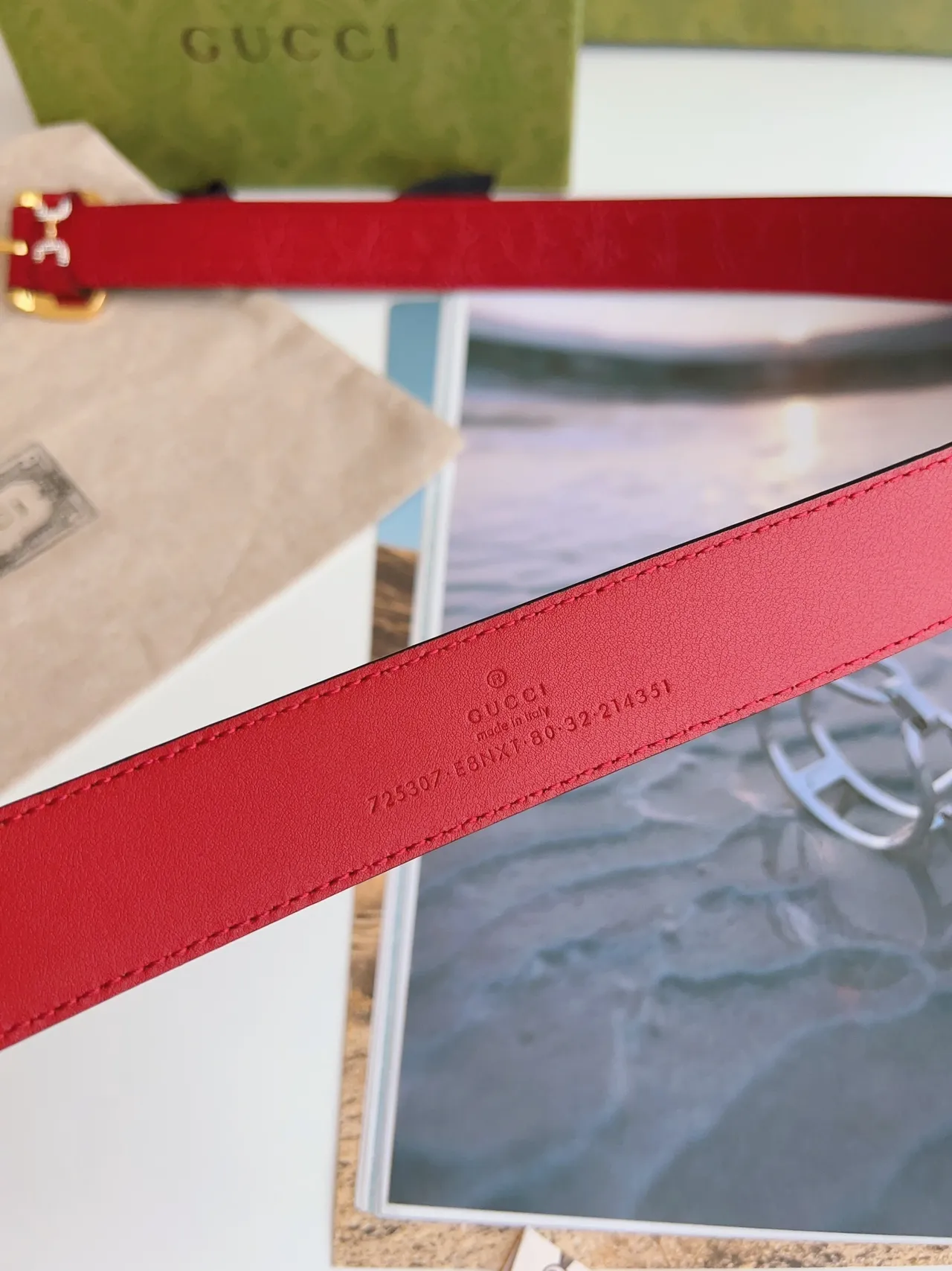 Gucci Horsebit 1955 Ceinture en cuir rouge embossé crocodile 6
